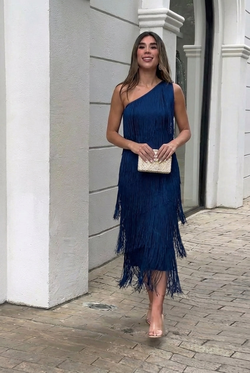 Irene | Abito asimmetrico con frange