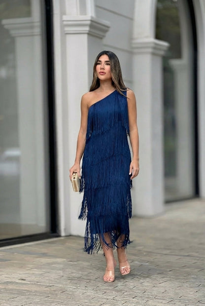 Irene | Abito asimmetrico con frange