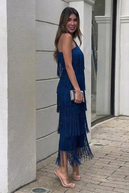 Irene | Abito asimmetrico con frange